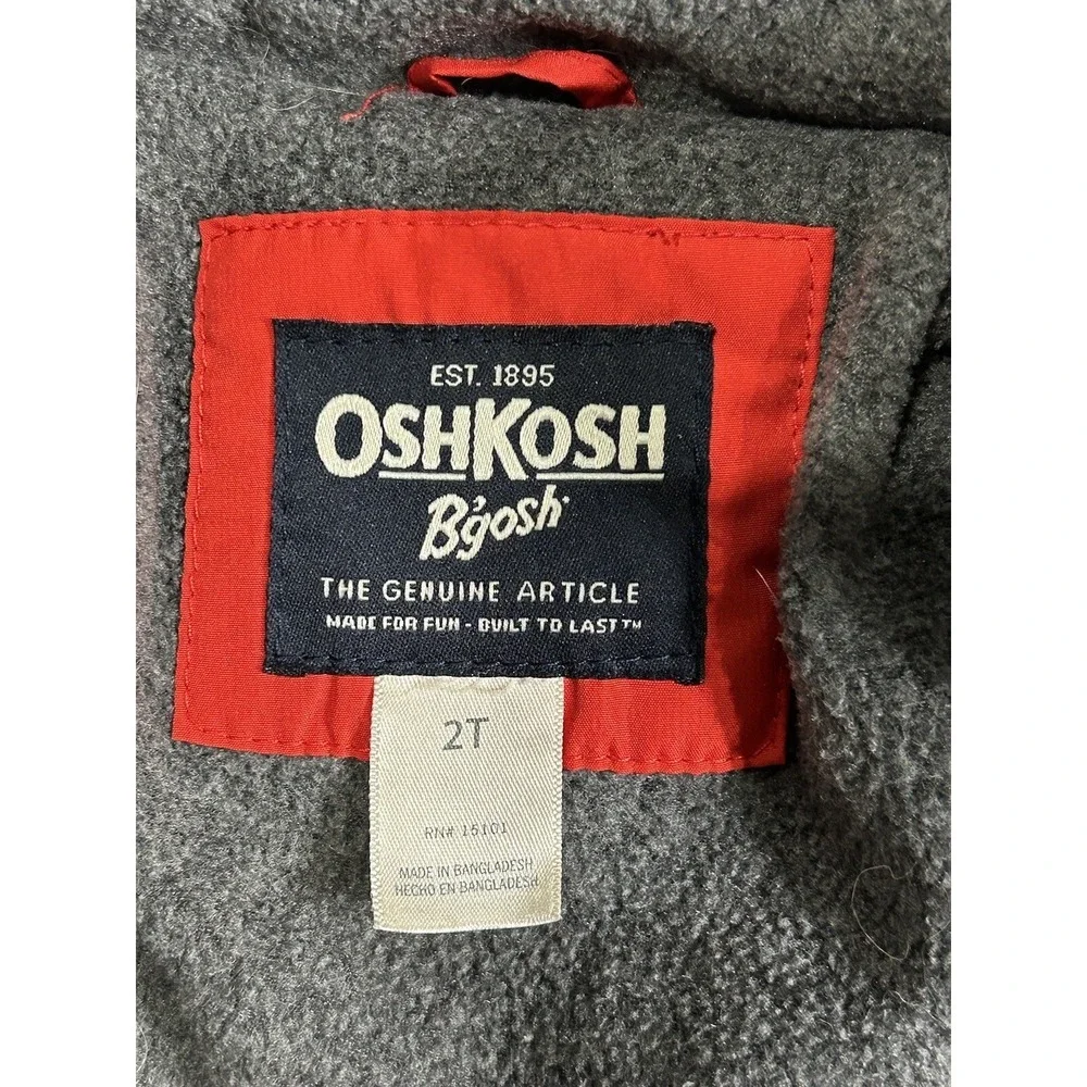 Oshkosh B'Gosh‎ Puffer Jacket 2T Red Gray Fleece Lined Jacket